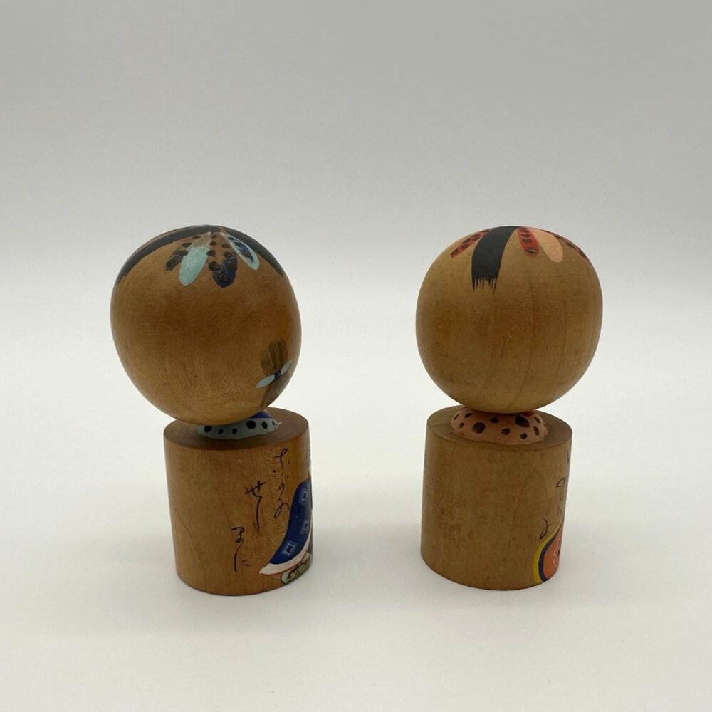 Vintage Kokeshi Dolls Japanese Hand Painted Wood Nodder Bobble Head Figurines - Picture 4 of 10